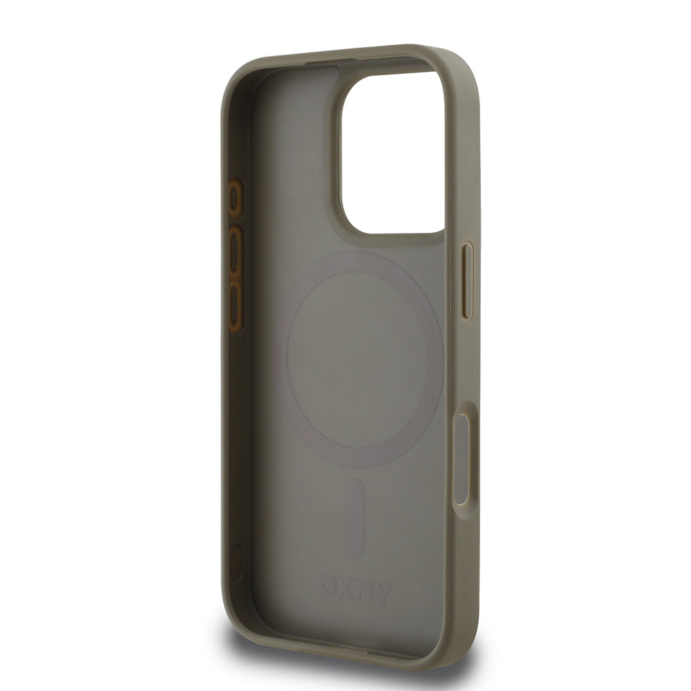 Apple iPhone 16 Pro Max Kılıf DKNY Orjinal Lisanslı M-safe Şarj Özellikli 3D Yazılı Grid Pattern Kapak Gri