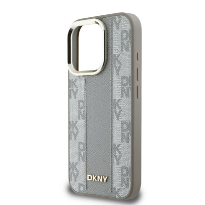 Apple iPhone 16 Pro Max Kılıf DKNY Orjinal Lisanslı M-safe Şarj Özellikli 3D Yazılı Checkered Pattern Kapak Siyah