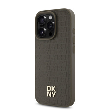 Apple iPhone 16 Pro Max Kılıf DKNY Orjinal Lisanslı M-safe Şarj Özellikli 3D Yazılı Repeat Pattern Kapak Siyah