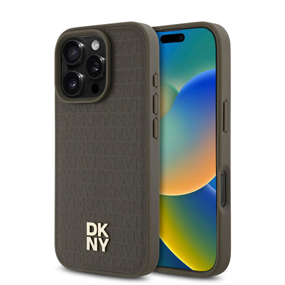 Apple iPhone 16 Pro Max Kılıf DKNY Orjinal Lisanslı M-safe Şarj Özellikli 3D Yazılı Repeat Pattern Kapak Siyah