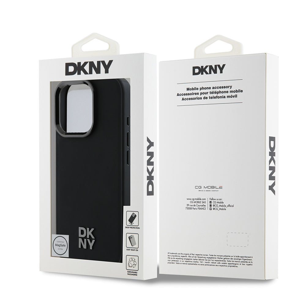 Apple iPhone 16 Pro Max Kılıf DKNY Orjinal Lisanslı M-safe Şarj Özellikli Metal Logolu PU Deri Plain Kapak Siyah