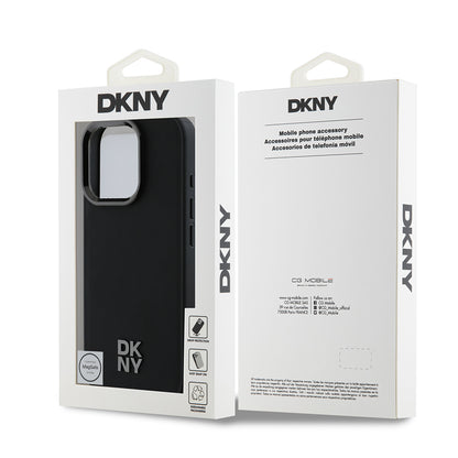 Apple iPhone 16 Pro Max Kılıf DKNY Orjinal Lisanslı M-safe Şarj Özellikli Metal Logolu PU Deri Plain Kapak Siyah
