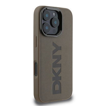 Apple iPhone 16 Pro Max Kılıf DKNY Orjinal Lisanslı M-safe Şarj Özellikli PU Deri Plain Kapak Gri