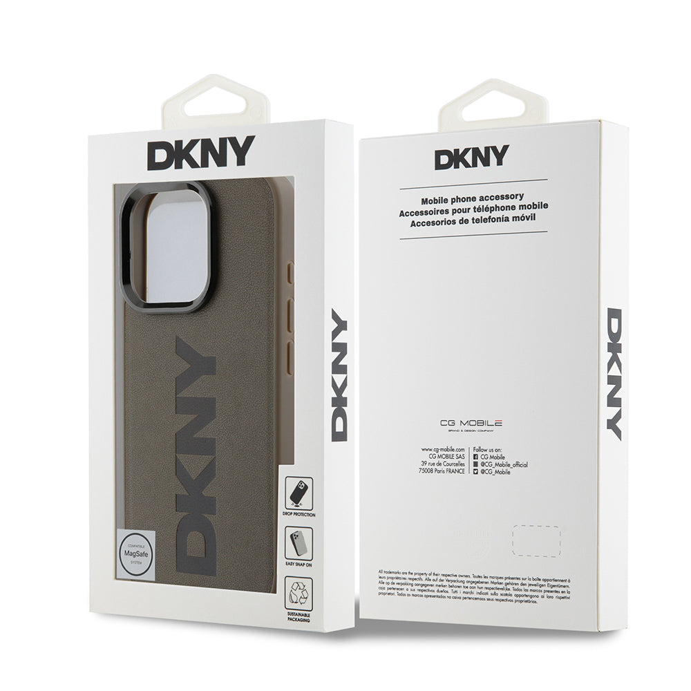 Apple iPhone 16 Pro Max Kılıf DKNY Orjinal Lisanslı M-safe Şarj Özellikli PU Deri Plain Kapak Kahverengi