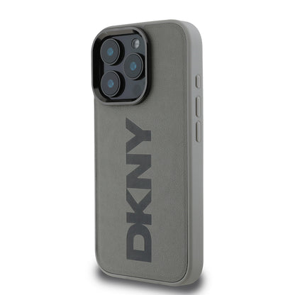 Apple iPhone 16 Pro Max Kılıf DKNY Orjinal Lisanslı M-safe Şarj Özellikli PU Deri Plain Kapak Gri