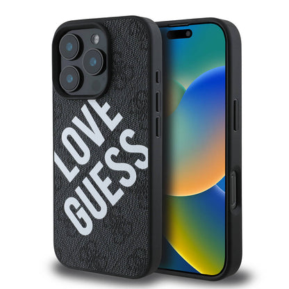 Apple iPhone 16 Pro Max Kılıf Guess Orjinal Lisanslı Big Love Guess Kapak Kahverengi