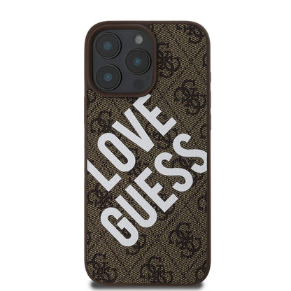 Apple iPhone 16 Pro Max Kılıf Guess Orjinal Lisanslı Big Love Guess Kapak Kahverengi