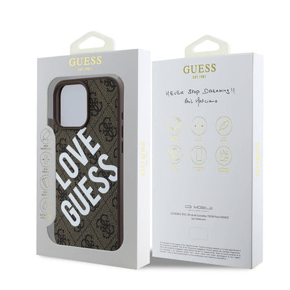 Apple iPhone 16 Pro Max Kılıf Guess Orjinal Lisanslı Big Love Guess Kapak Kahverengi