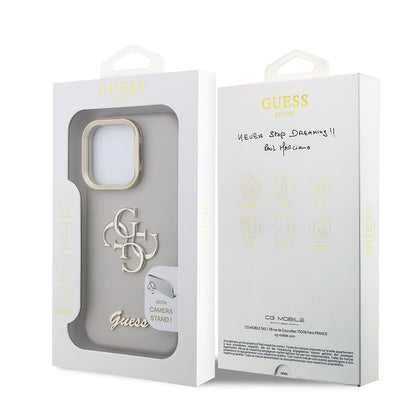 Apple iPhone 16 Pro Max Kılıf Guess Orjinal Lisanslı Grained Yazı Logolu Kamera Standlı Kapak Pembe