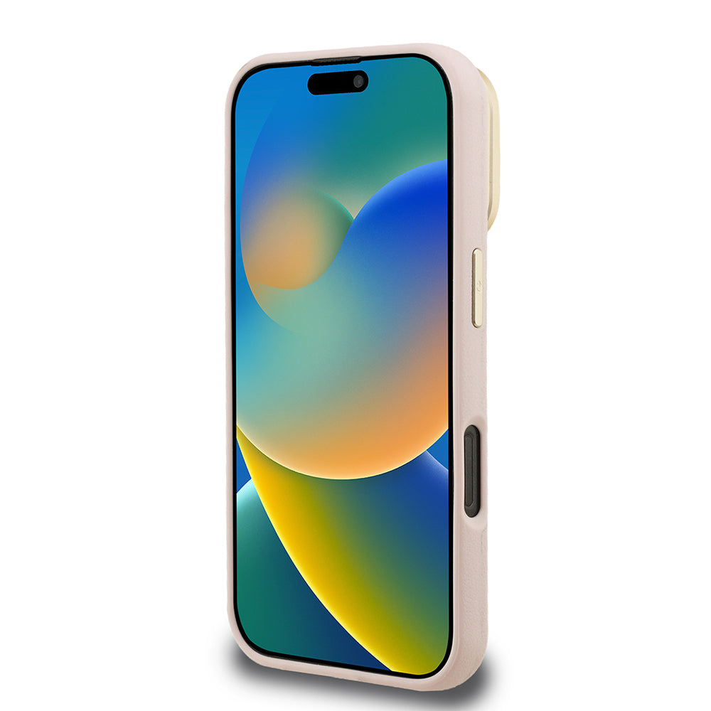 Apple iPhone 16 Pro Max Kılıf Guess Orjinal Lisanslı Grained Yazı Logolu Kamera Standlı Kapak Kahverengi