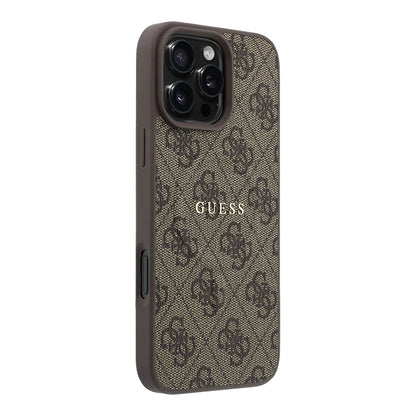 Apple iPhone 16 Pro Max Kılıf Guess Orjinal Lisanslı M-safe Kabartmalı 4G Desenli Yazı Logolu Kapak