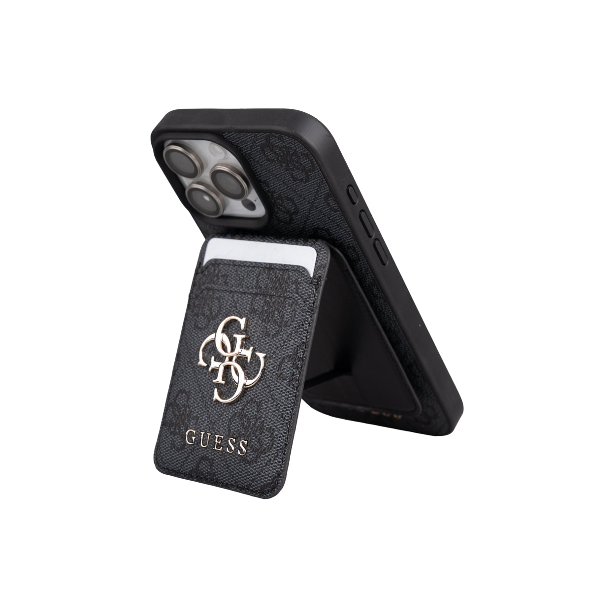 Apple iPhone 16 Pro Max Kılıf Guess Orjinal Lisanslı M-safe Şarj Özellikli 4G Metal Büyük Logolu Kartlıklı Kapak