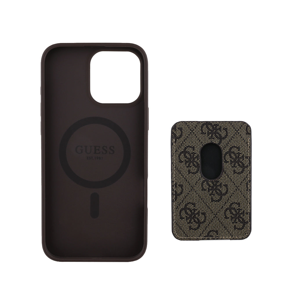 Apple iPhone 16 Pro Max Kılıf Guess Orjinal Lisanslı M-safe Şarj Özellikli 4G Desenli Çizgili Kartlıklı Kapak Siyah