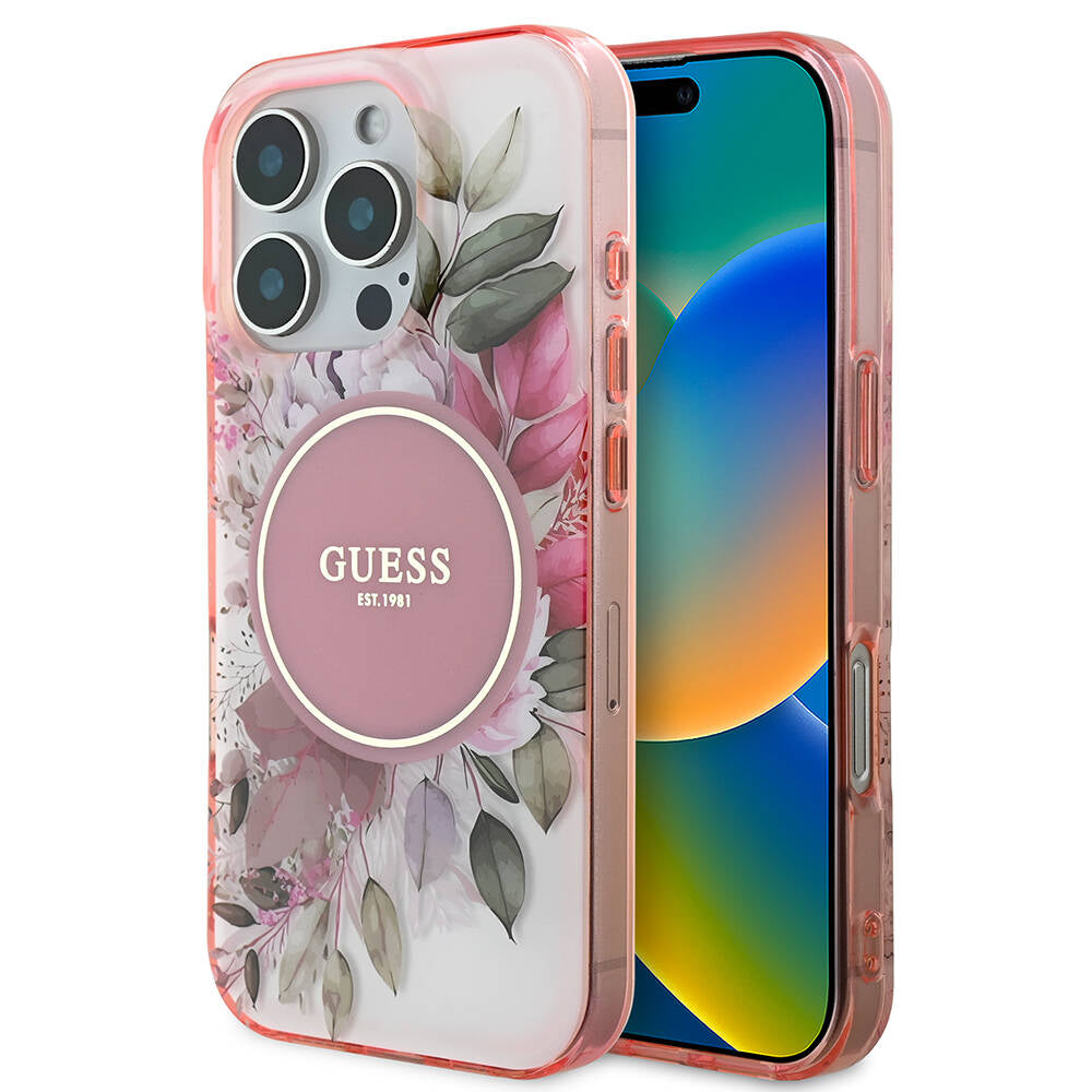 Apple iPhone 16 Pro Max Kılıf Guess Orjinal Lisanslı M-safe Şarj Özellikli Flower Tonal Circle Kapak Mor