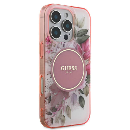 Apple iPhone 16 Pro Max Kılıf Guess Orjinal Lisanslı M-safe Şarj Özellikli Flower Tonal Circle Kapak Mor