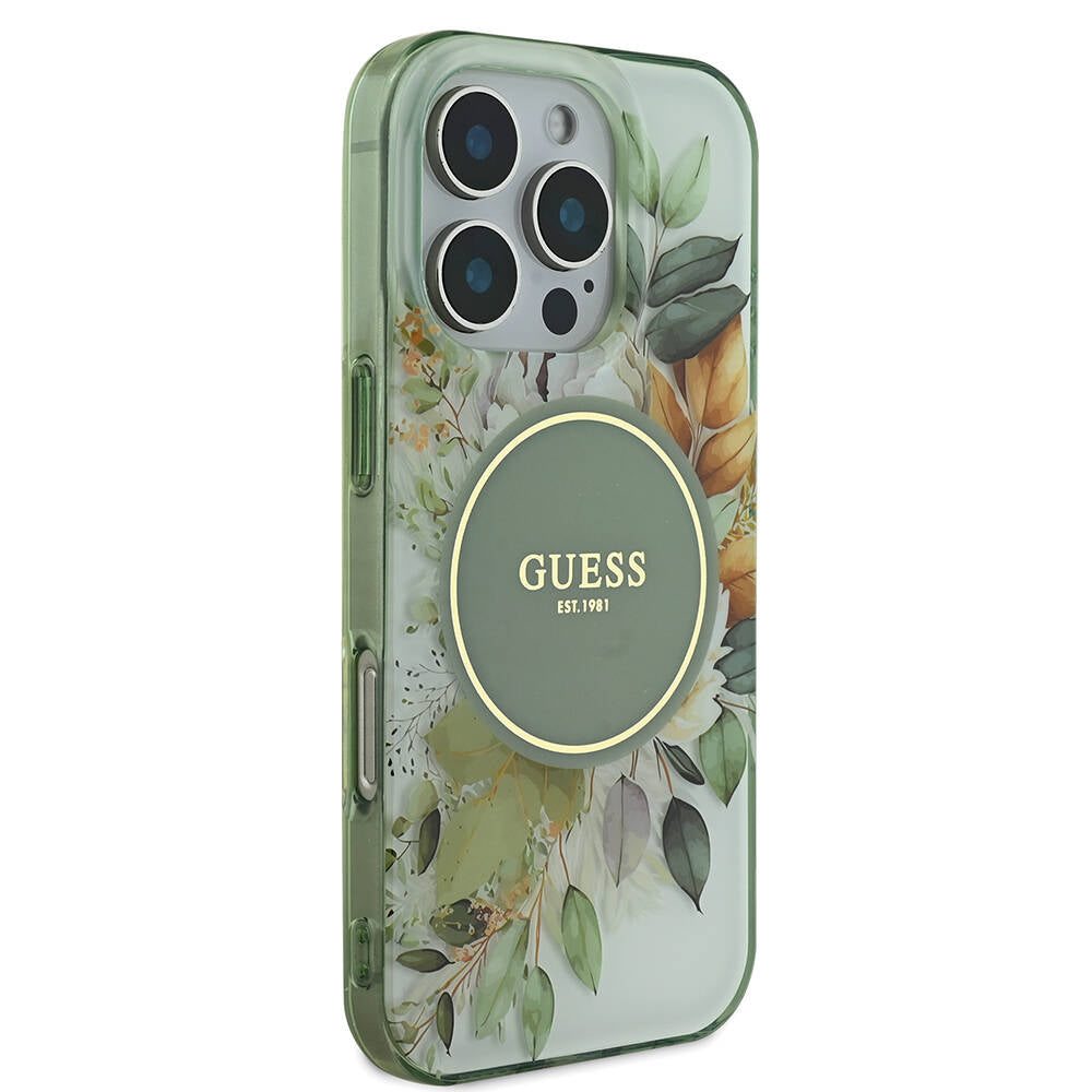 Apple iPhone 16 Pro Max Kılıf Guess Orjinal Lisanslı M-safe Şarj Özellikli Flower Tonal Circle Kapak Mor
