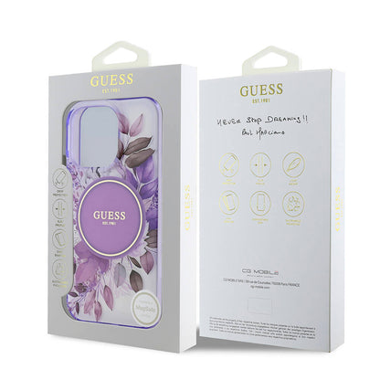 Apple iPhone 16 Pro Max Kılıf Guess Orjinal Lisanslı M-safe Şarj Özellikli Flower Tonal Circle Kapak Mor