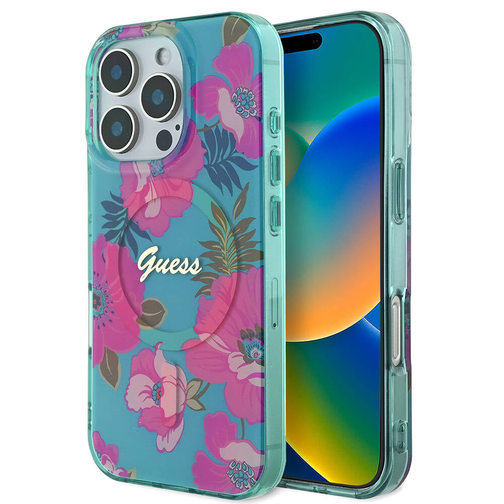 Apple iPhone 16 Pro Max Kılıf Guess Orjinal Lisanslı M-safe Şarj Özellikli Flower Tone On Tone Ring Kapak