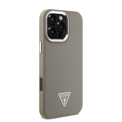 Apple iPhone 16 Pro Max Kılıf Guess Orjinal Lisanslı M-safe Şarj Özellikli Grained Triangle Kapak Siyah