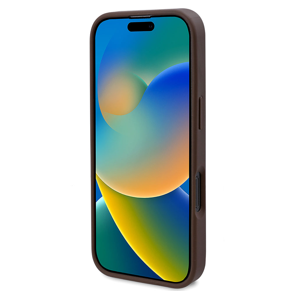 Apple iPhone 16 Pro Max Kılıf Guess Orjinal Lisanslı M-safe Şarj Özellikli Gül Baskılı 4G Desenli Yazı Logolu Kapak Kahverengi