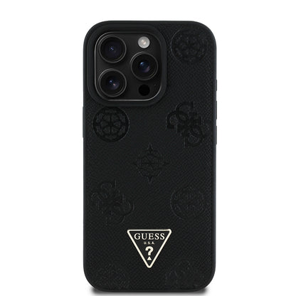 Apple iPhone 16 Pro Max Kılıf Guess Orjinal Lisanslı M-safe Şarj Özellikli Sıcak Baskılı Üçgen Logolu PU Deri Peony Kapak