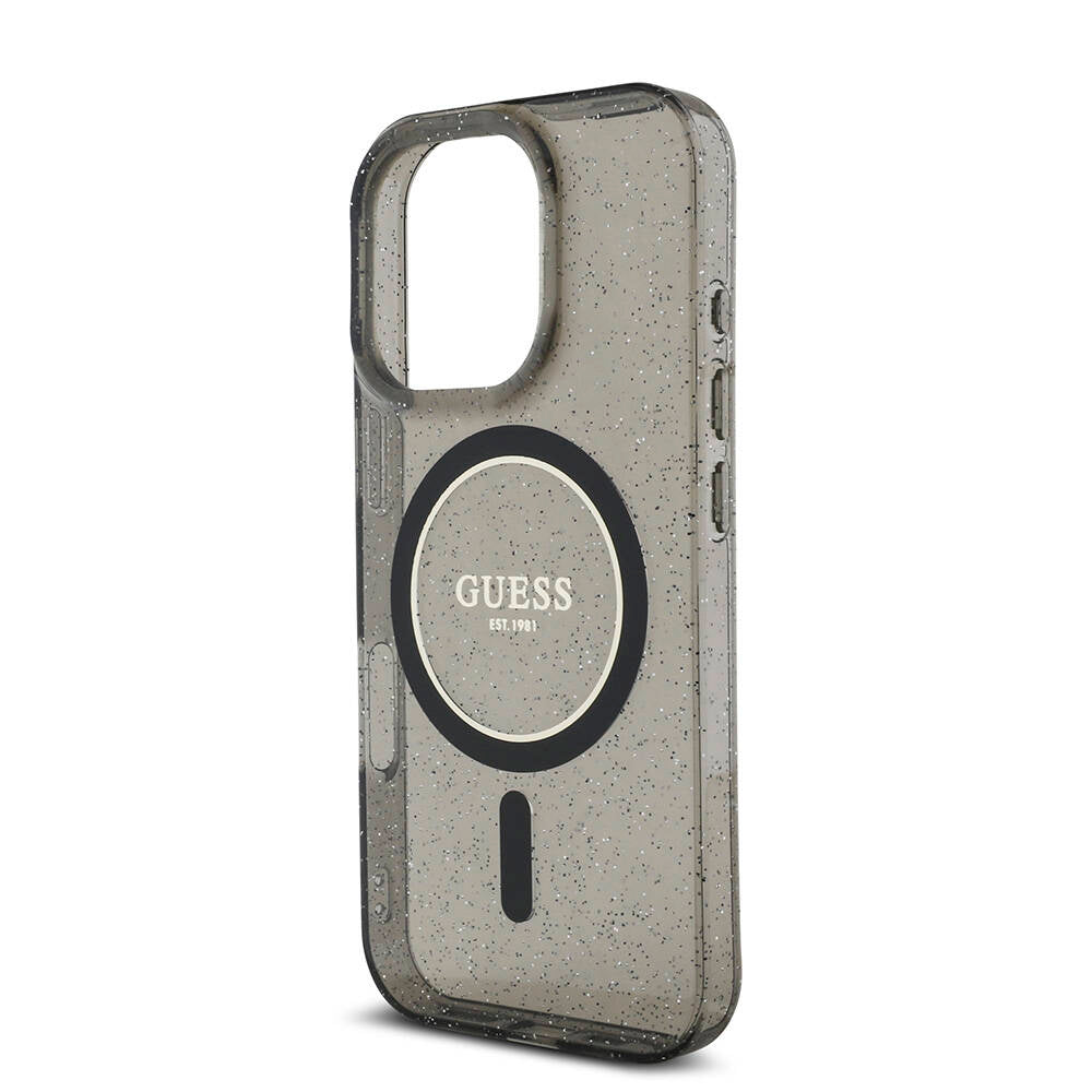 Apple iPhone 16 Pro Max Kılıf Guess Orjinal Lisanslı M-safe Şarj Özellikli Simli Silikon İnci Bileklikli Kapak Pembe