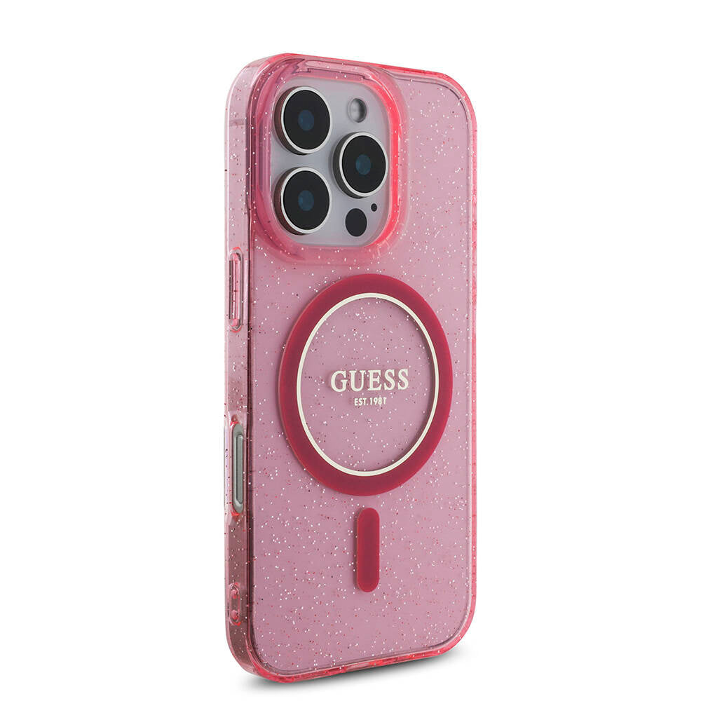 Apple iPhone 16 Pro Max Kılıf Guess Orjinal Lisanslı M-safe Şarj Özellikli Simli Silikon İnci Bileklikli Kapak Siyah