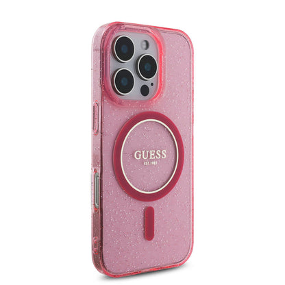 Apple iPhone 16 Pro Max Kılıf Guess Orjinal Lisanslı M-safe Şarj Özellikli Simli Silikon İnci Bileklikli Kapak Şeffaf