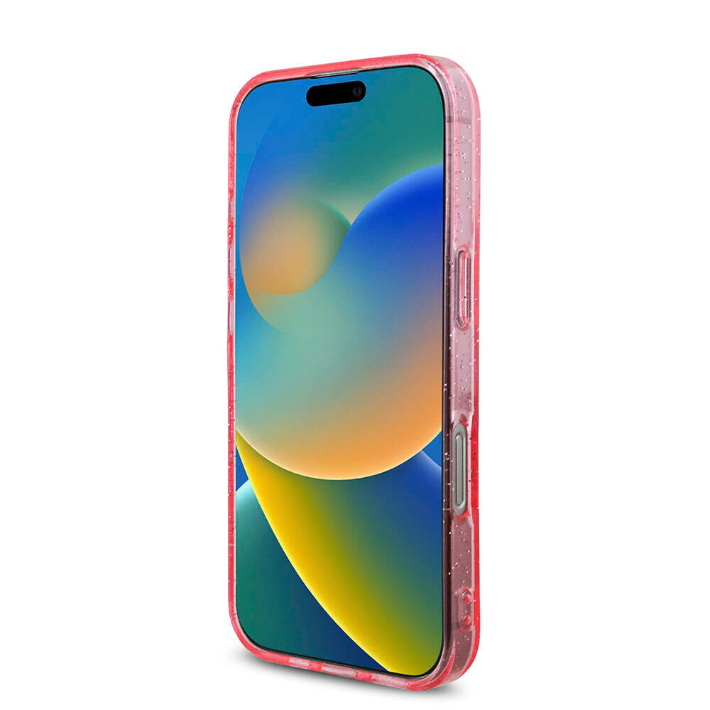 Apple iPhone 16 Pro Max Kılıf Guess Orjinal Lisanslı M-safe Şarj Özellikli Simli Silikon İnci Bileklikli Kapak Pembe