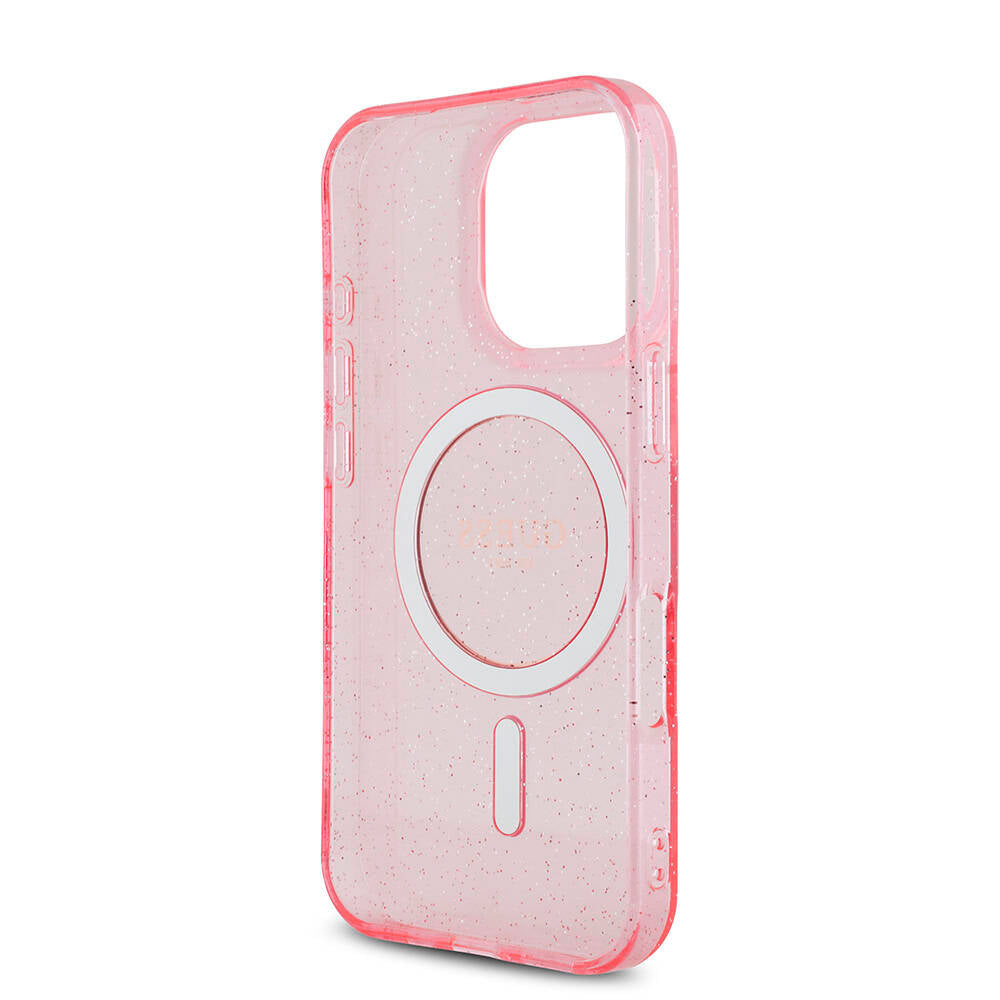 Apple iPhone 16 Pro Max Kılıf Guess Orjinal Lisanslı M-safe Şarj Özellikli Simli Silikon İnci Bileklikli Kapak Şeffaf