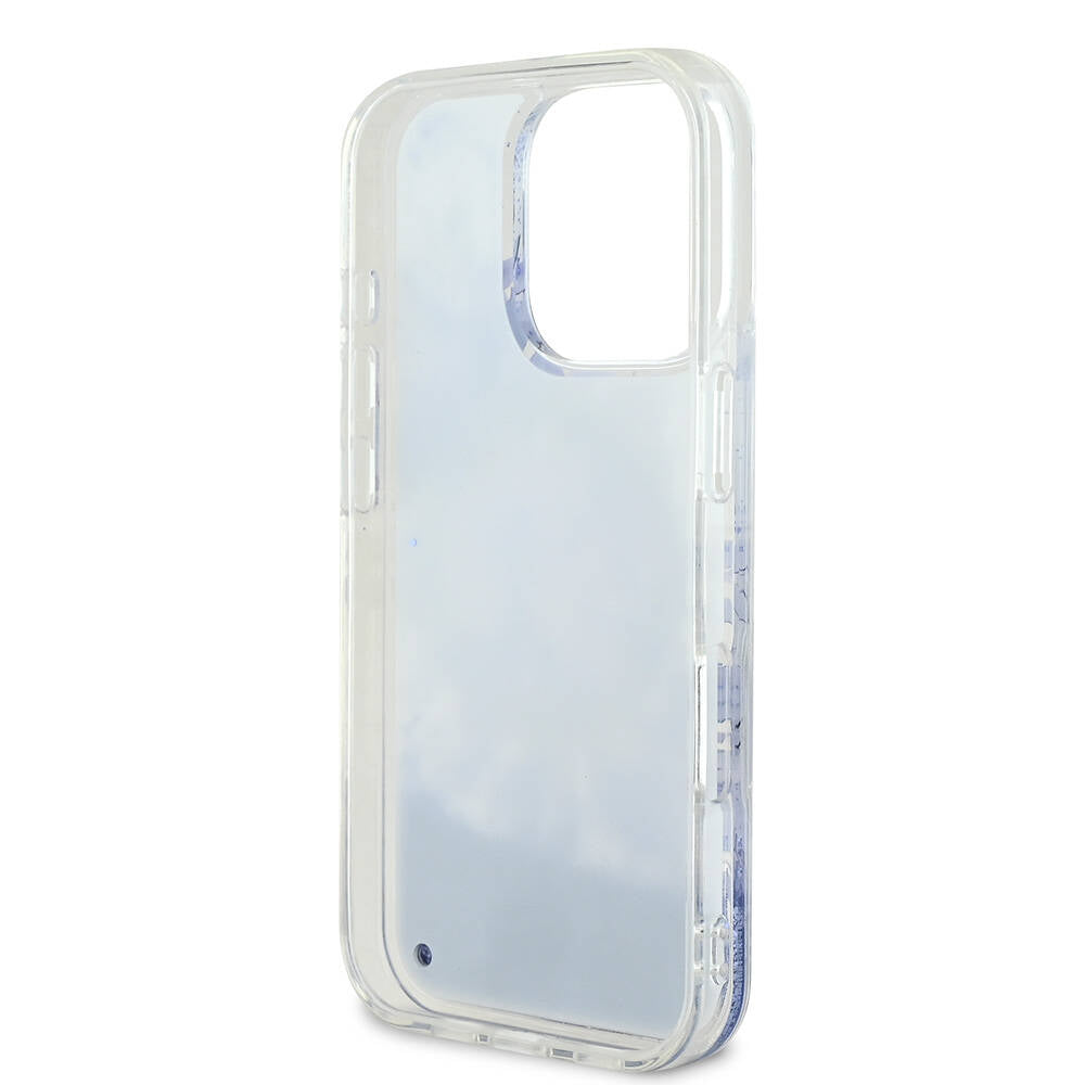 Apple iPhone 16 Pro Max Kılıf Guess Orjinal Lisanslı M-safe Şarj Özellikli Sıvılı Simli Çiçek Desenli Kapak Pembe