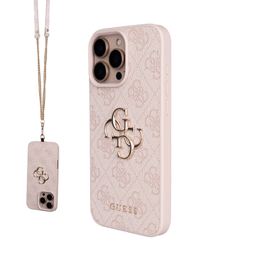 Apple iPhone 16 Pro Max Kılıf Guess Orjinal Lisanslı PU Deri 4G Büyük Metal Logolu Çapraz Vücut Askılı Kapak