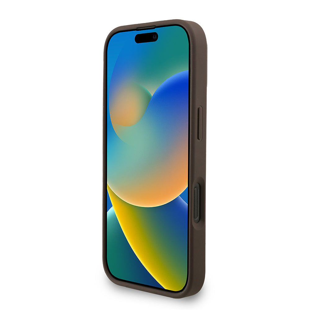 Apple iPhone 16 Pro Max Kılıf Guess Orjinal Lisanslı PU Deri Bilek Askı İpli Metal Büyük 4G ve Yazı Logolu Kapak Kahverengi