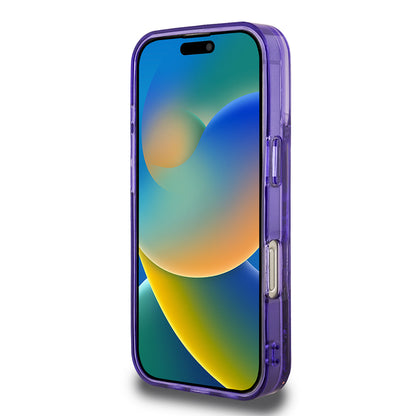 Apple iPhone 16 Pro Max Kılıf Guess Orjinal Lisanslı Transparan Sıvılı Simli Altın Çizgili Kapak Pembe