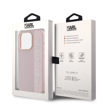 Apple iPhone 16 Pro Max Kılıf Karl Lagerfeld Orjinal Lisanslı Anahtarlıklı Taşlı KL Yazılı Saffiano Rhinestones Kapak Pembe