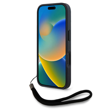 Apple iPhone 16 Pro Max Kılıf Karl Lagerfeld Orjinal Lisanslı Askılı Saffiano Athleisure Şerit Çizgili Kapak Pembe