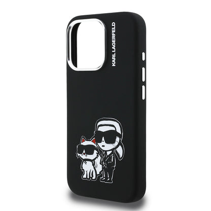 Apple iPhone 16 Pro Max Kılıf Karl Lagerfeld Orjinal Lisanslı Karl & Choupette Sketch Logo Sililkon Kapak Siyah