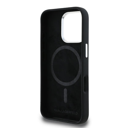 Apple iPhone 16 Pro Max Kılıf Karl Lagerfeld Orjinal Lisanslı Karl & Choupette Sketch Logo Sililkon Kapak Siyah