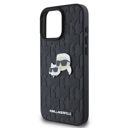 Apple iPhone 16 Pro Max Kılıf Karl Lagerfeld Orjinal Lisanslı K&C Heads Monogram Pin Kapak Siyah