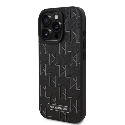 Apple iPhone 16 Pro Max Kılıf Karl Lagerfeld Orjinal Lisanslı M-safe Şarj Özellikli KL Yazılı Hot Stamp Kapak Siyah