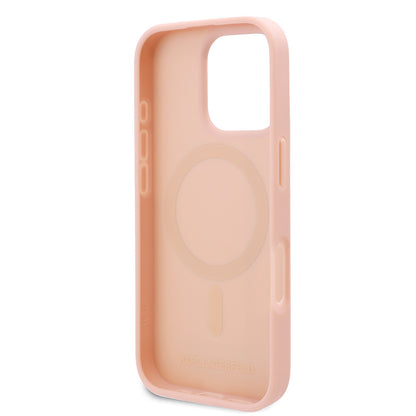 Apple iPhone 16 Pro Max Kılıf Karl Lagerfeld Orjinal Lisanslı M-safe Şarj Özellikli KL Yazılı Hot Stamp Kapak Krem