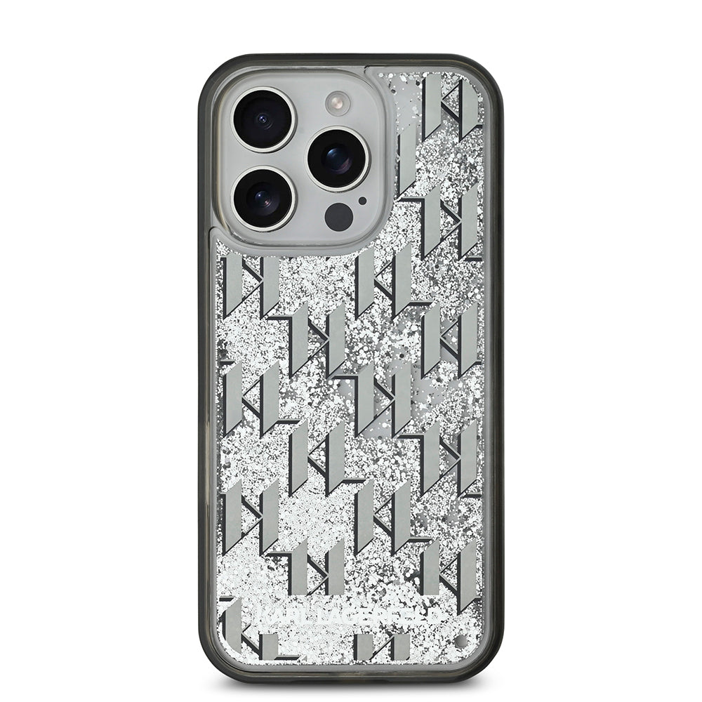 Apple iPhone 16 Pro Max Kılıf Karl Lagerfeld Orjinal Lisanslı Simli KL Yazılı Monogram Gradient Kapak Siyah