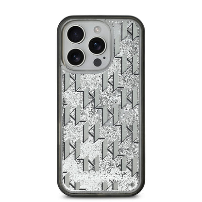 Apple iPhone 16 Pro Max Kılıf Karl Lagerfeld Orjinal Lisanslı Simli KL Yazılı Monogram Gradient Kapak Siyah