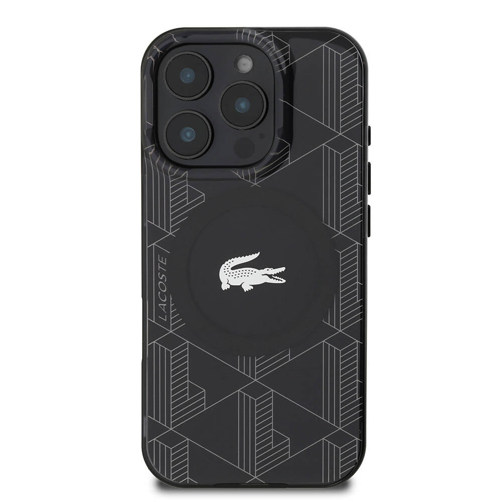 Apple iPhone 16 Pro Max Kılıf Lacoste Orjinal Lisanslı M-safe Şarj Özellikli IML Baskılı Gümüş Timsah Logolu Monogram Kapak Yeşil