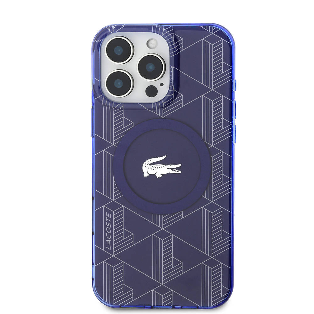 Apple iPhone 16 Pro Max Kılıf Lacoste Orjinal Lisanslı M-safe Şarj Özellikli IML Baskılı Gümüş Timsah Logolu Monogram Kapak Siyah