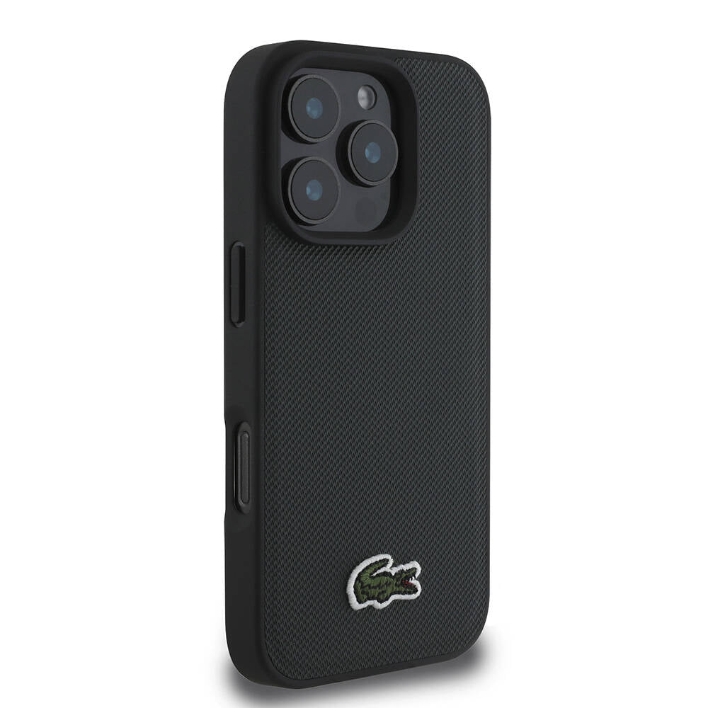 Apple iPhone 16 Pro Max Kılıf Lacoste Orjinal Lisanslı PU Pike Desenli Arka Yüzey İkonik Timsah Dokuma Logolu Kapak Koyu Yeşil