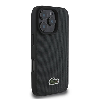 Apple iPhone 16 Pro Max Kılıf Lacoste Orjinal Lisanslı PU Pike Desenli Arka Yüzey İkonik Timsah Dokuma Logolu Kapak Koyu Yeşil