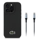 Apple iPhone 16 Pro Max Kılıf Lacoste Orjinal Lisanslı PU Pike Desenli Arka Yüzey İkonik Timsah Dokuma Logolu Kapak + Type-C Kablo 1.5m Siyah