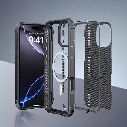 Apple iPhone 16 Pro Max Kılıf M-safe Şarj Özellikli Airbagli Raptic Apex Serisi Karbon Fiber Tasarımlı Kapak Siyah