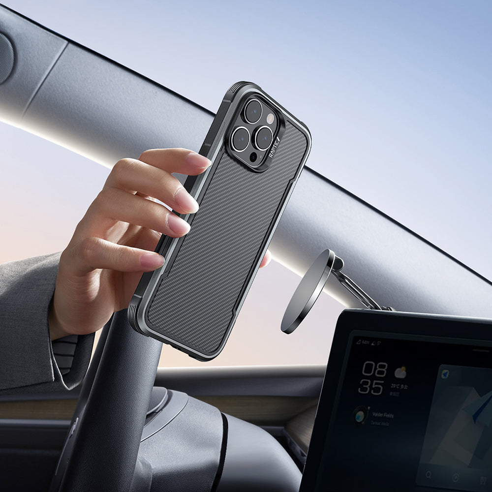 Apple iPhone 16 Pro Max Kılıf M-safe Şarj Özellikli Airbagli Raptic Apex Serisi Karbon Fiber Tasarımlı Kapak Siyah